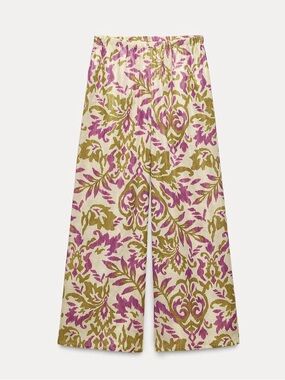 Zara floral print lightweight cotton and metallic thread pants trousers sz.S